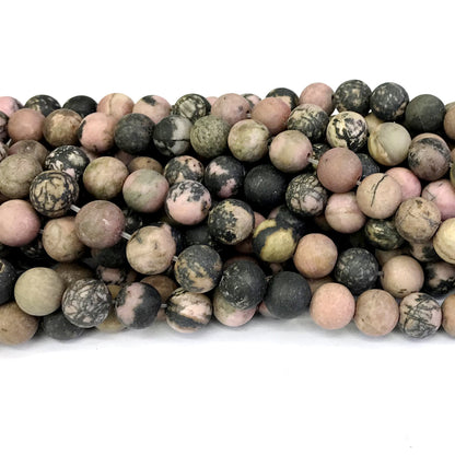 CRD10 Rhodonite Gemstone Beads Matte Round 8mm 15" Strand