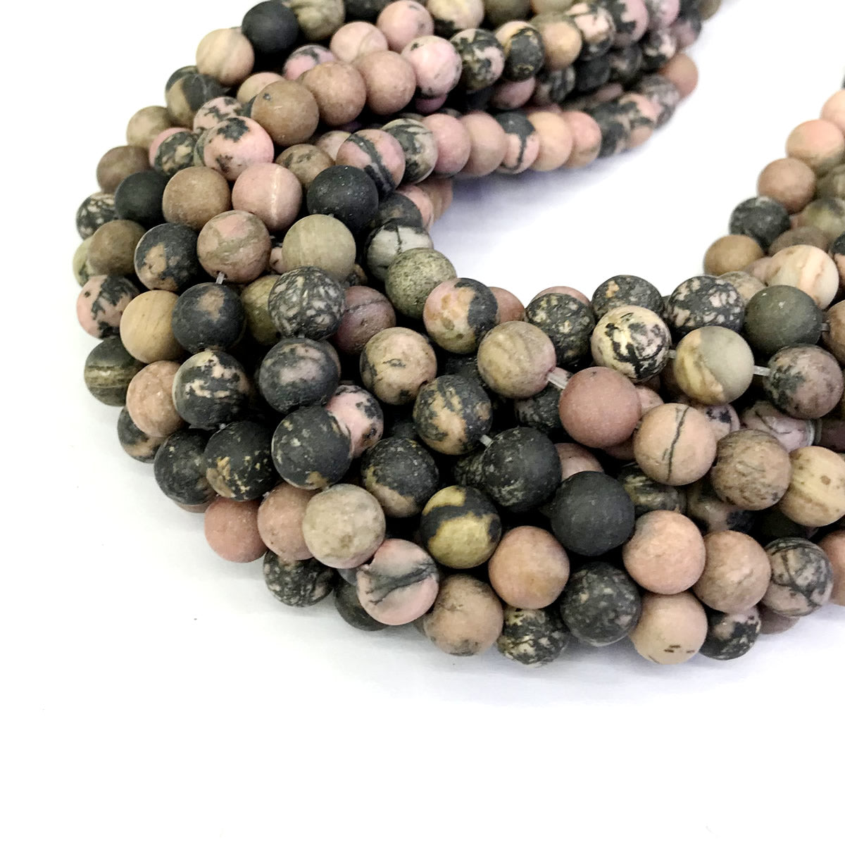 CRD10 Rhodonite Gemstone Beads Matte Round 8mm 15" Strand