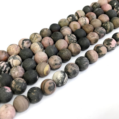 CRD11 Rhodonite Gemstone Beads Matte Round 10mm 15" Strand