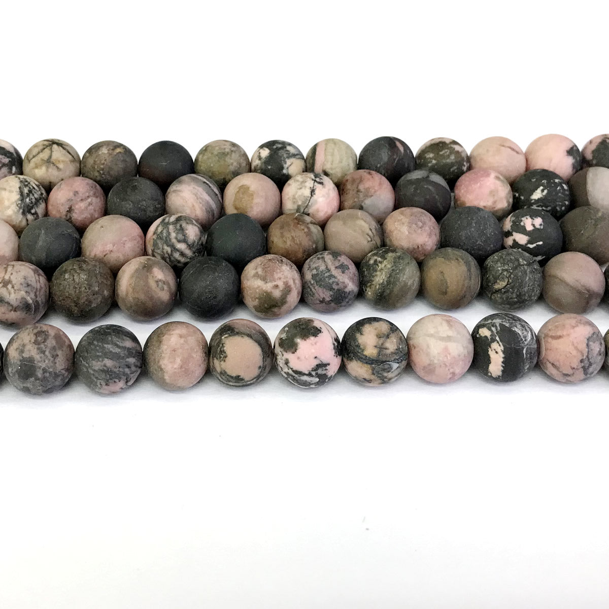 CRD11 Rhodonite Gemstone Beads Matte Round 10mm 15" Strand