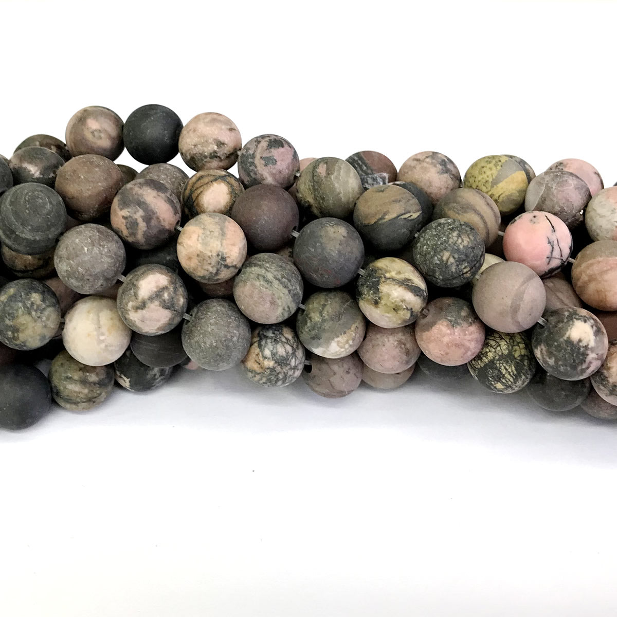 CRD11 Rhodonite Gemstone Beads Matte Round 10mm 15" Strand