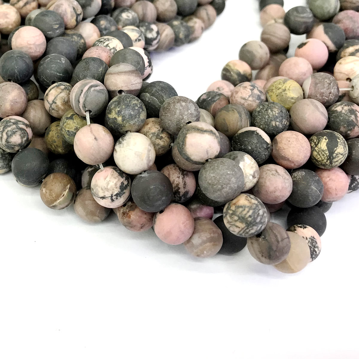 CRD11 Rhodonite Gemstone Beads Matte Round 10mm 15" Strand