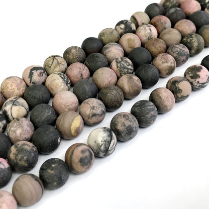 CRD12 Rhodonite Gemstone Beads Matte Round 12mm 15" Strand