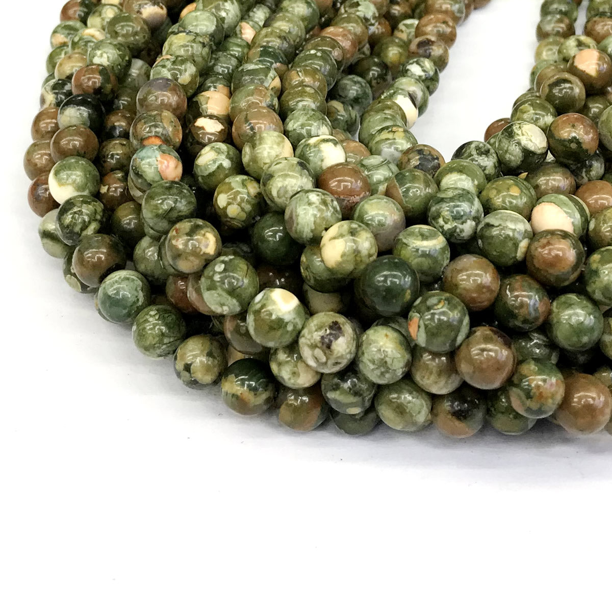 CRH03 Rhyolite Gemstone Beads Smooth Round 8mm 15" Strand