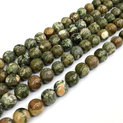 CRH04 Rhyolite Gemstone Beads Smooth Round 10mm 15" Strand