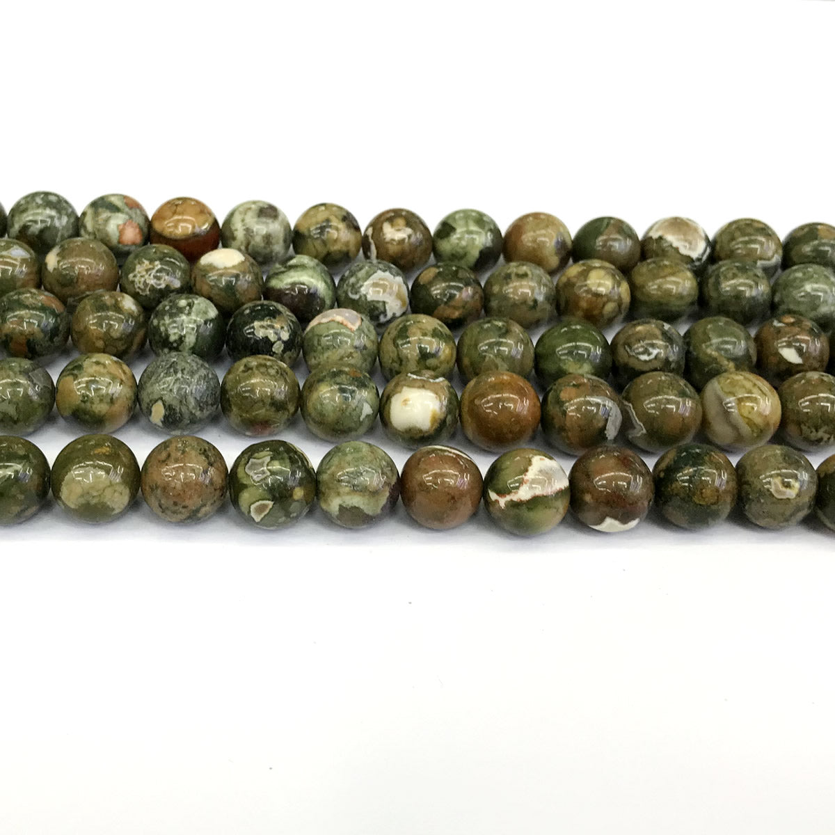 CRH04 Rhyolite Gemstone Beads Smooth Round 10mm 15" Strand