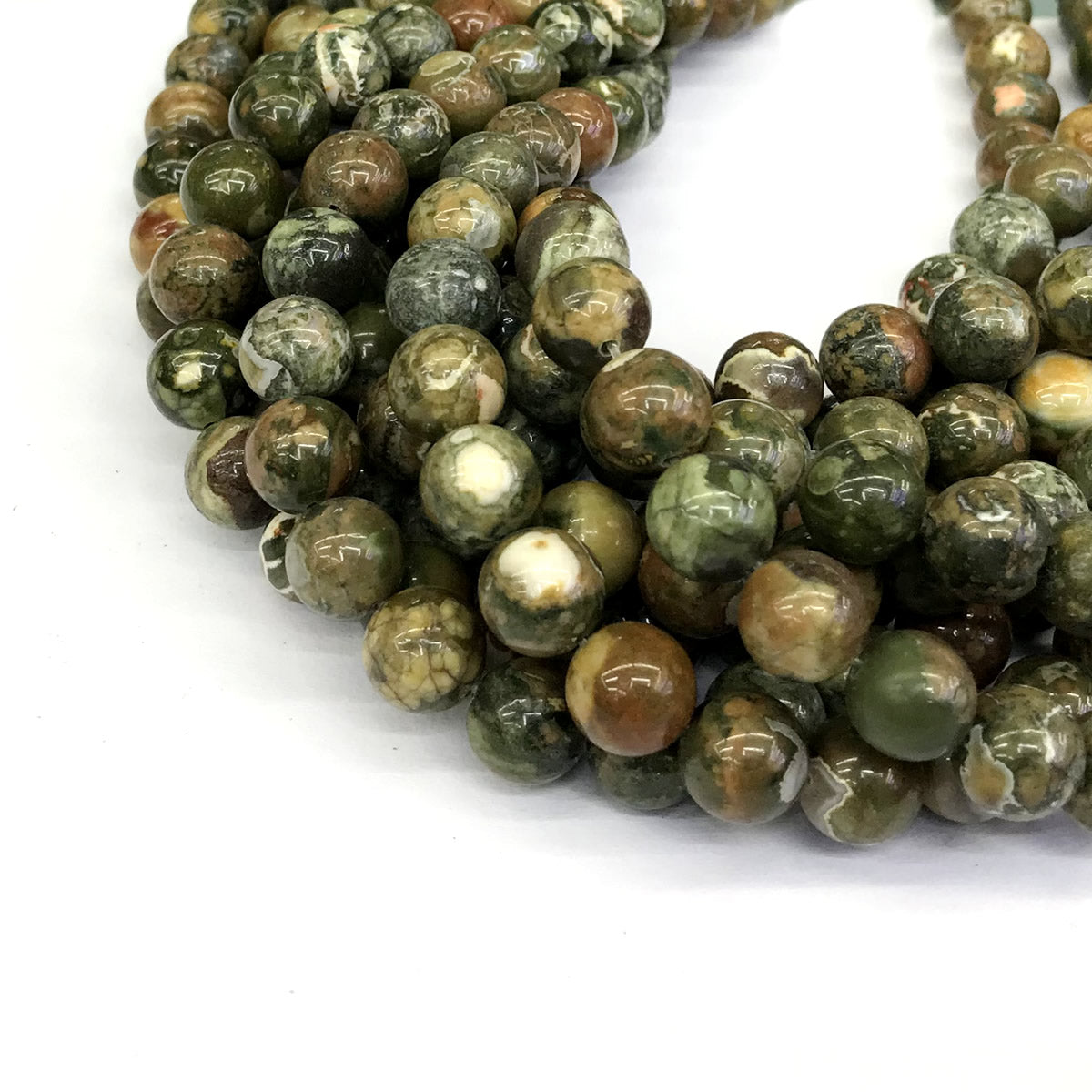 CRH04 Rhyolite Gemstone Beads Smooth Round 10mm 15" Strand