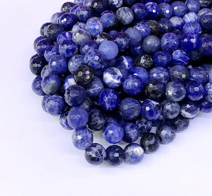 CSO04 Sodalite Gemstone Beads Faceted Round 10mm 15" Strand