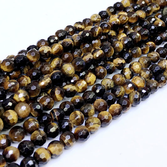 CTE02 Yellow Tiger Eye Beads Faceted Round 6mm 15" Strand