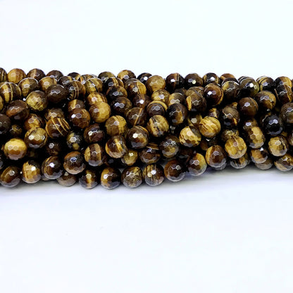 CTE03 Yellow Tiger Eye Beads Faceted Round 8mm 15" Strand