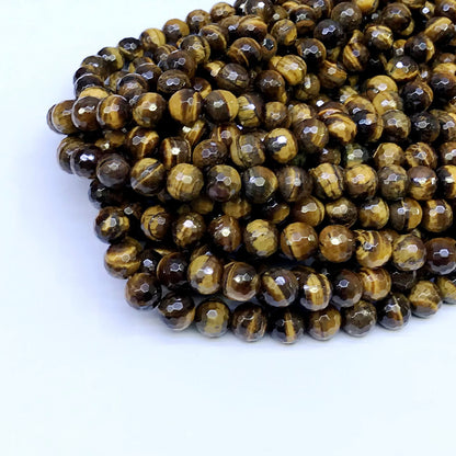 CTE03 Yellow Tiger Eye Beads Faceted Round 8mm 15" Strand