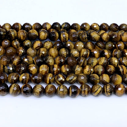 CTE04 Yellow Tiger Eye Beads Faceted Round 10mm 15" Strand