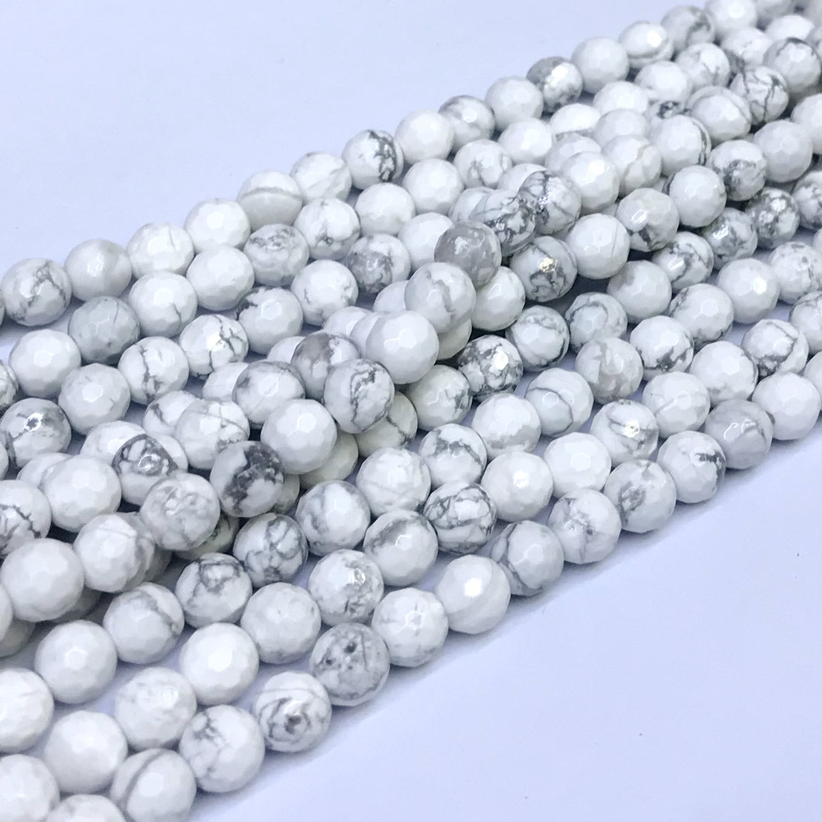 CTU02 White Howlite Turquoise Beads Faceted Round 6mm 15" Strand