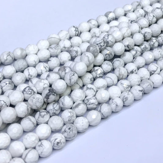 CTU02 White Howlite Turquoise Beads Faceted Round 6mm 15" Strand