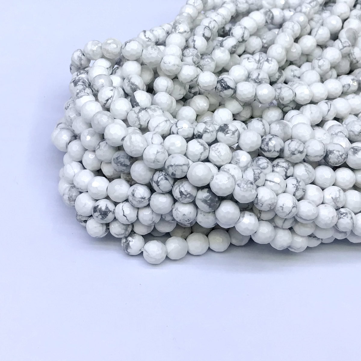 CTU02 White Howlite Turquoise Beads Faceted Round 6mm 15" Strand