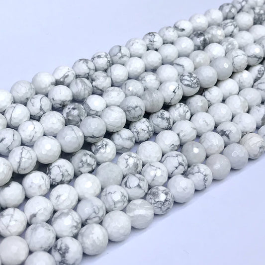 CTU03 White Howlite Turquoise Beads Faceted Round 8mm 15" Strand