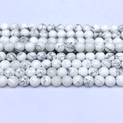 CTU03 White Howlite Turquoise Beads Faceted Round 8mm 15" Strand