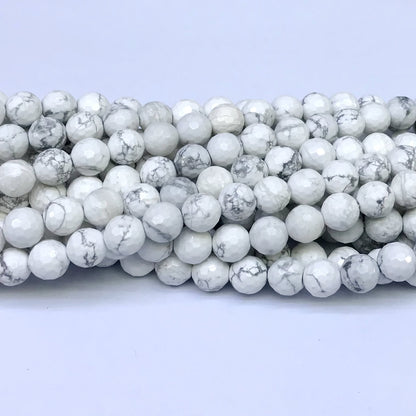 CTU03 White Howlite Turquoise Beads Faceted Round 8mm 15" Strand