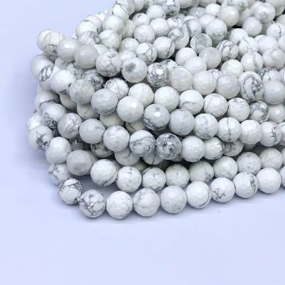 CTU03 White Howlite Turquoise Beads Faceted Round 8mm 15" Strand