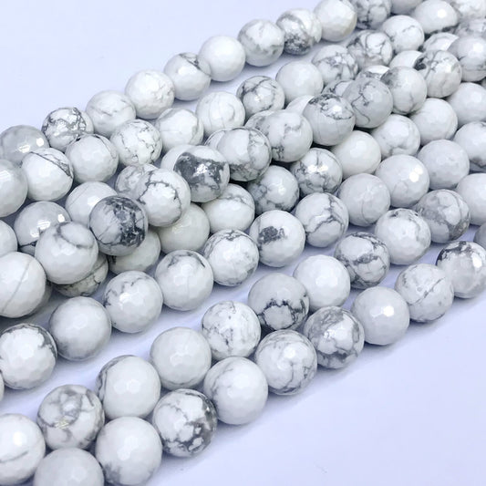 CTU04 White Howlite Turquoise Beads Faceted Round 10mm 15" Strand