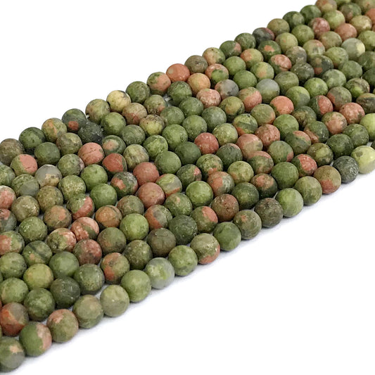 CUG02 Unakite Gemstone Beads Matte Round 6mm 15" Strand