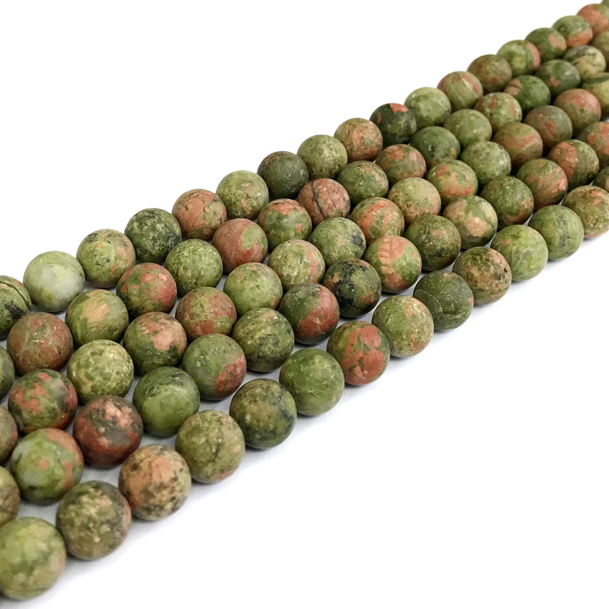 CUG03 Unakite Gemstone Beads Matte Round 8mm 15" Strand