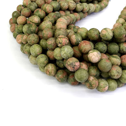 CUG03 Unakite Gemstone Beads Matte Round 8mm 15" Strand