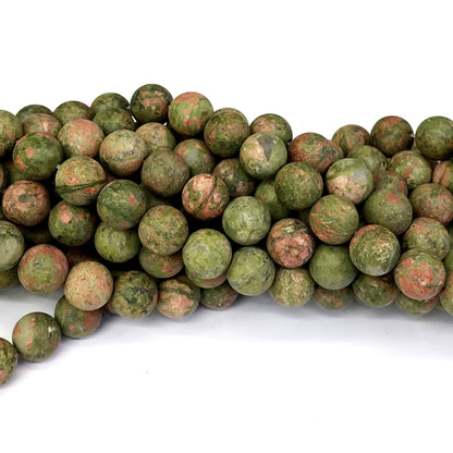 CUG04 Unakite Gemstone Beads Matte Round 10mm 15" Strand