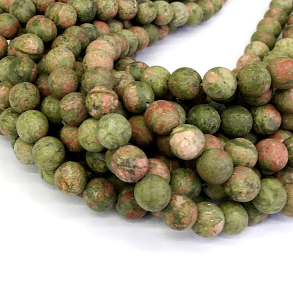 CUG04 Unakite Gemstone Beads Matte Round 10mm 15" Strand