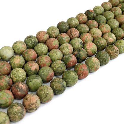 CUG05 Unakite Gemstone Beads Matte Round 12mm 15" Strand