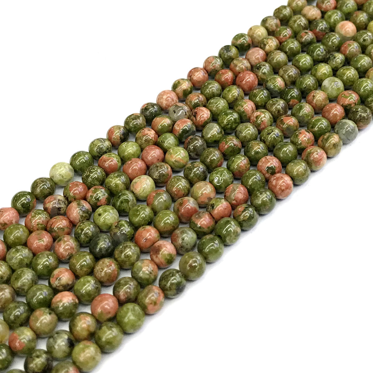 CUG08 Unakite Gemstone Beads Smooth Round 4mm 15" Strand