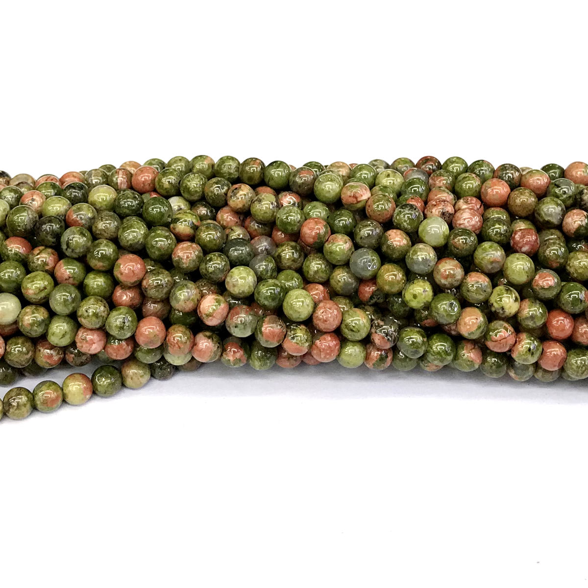 CUG08 Unakite Gemstone Beads Smooth Round 4mm 15" Strand