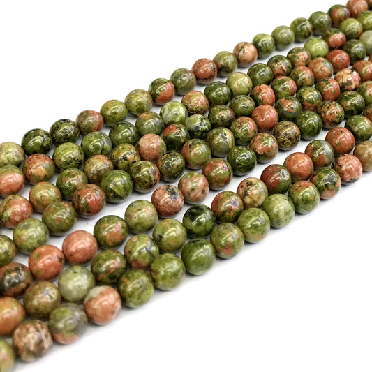 CUG09 Unakite Gemstone Beads Smooth Round 6mm 15" Strand