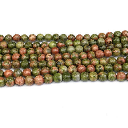 CUG09 Unakite Gemstone Beads Smooth Round 6mm 15" Strand