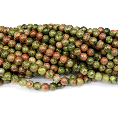 CUG09 Unakite Gemstone Beads Smooth Round 6mm 15" Strand