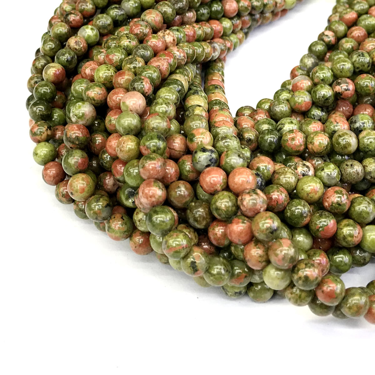 CUG09 Unakite Gemstone Beads Smooth Round 6mm 15" Strand