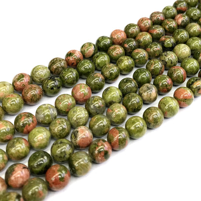 CUG10 Unakite Gemstone Beads Smooth Round 8mm 15" Strand