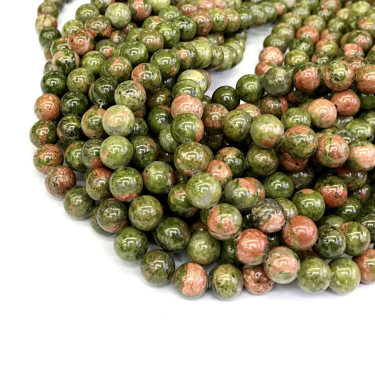 CUG10 Unakite Gemstone Beads Smooth Round 8mm 15" Strand