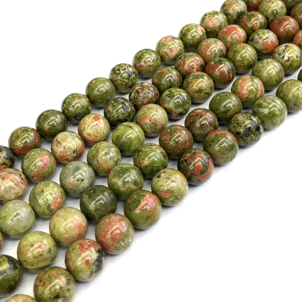 CUG11 Unakite Gemstone Beads Smooth Round 10mm 15" Strand