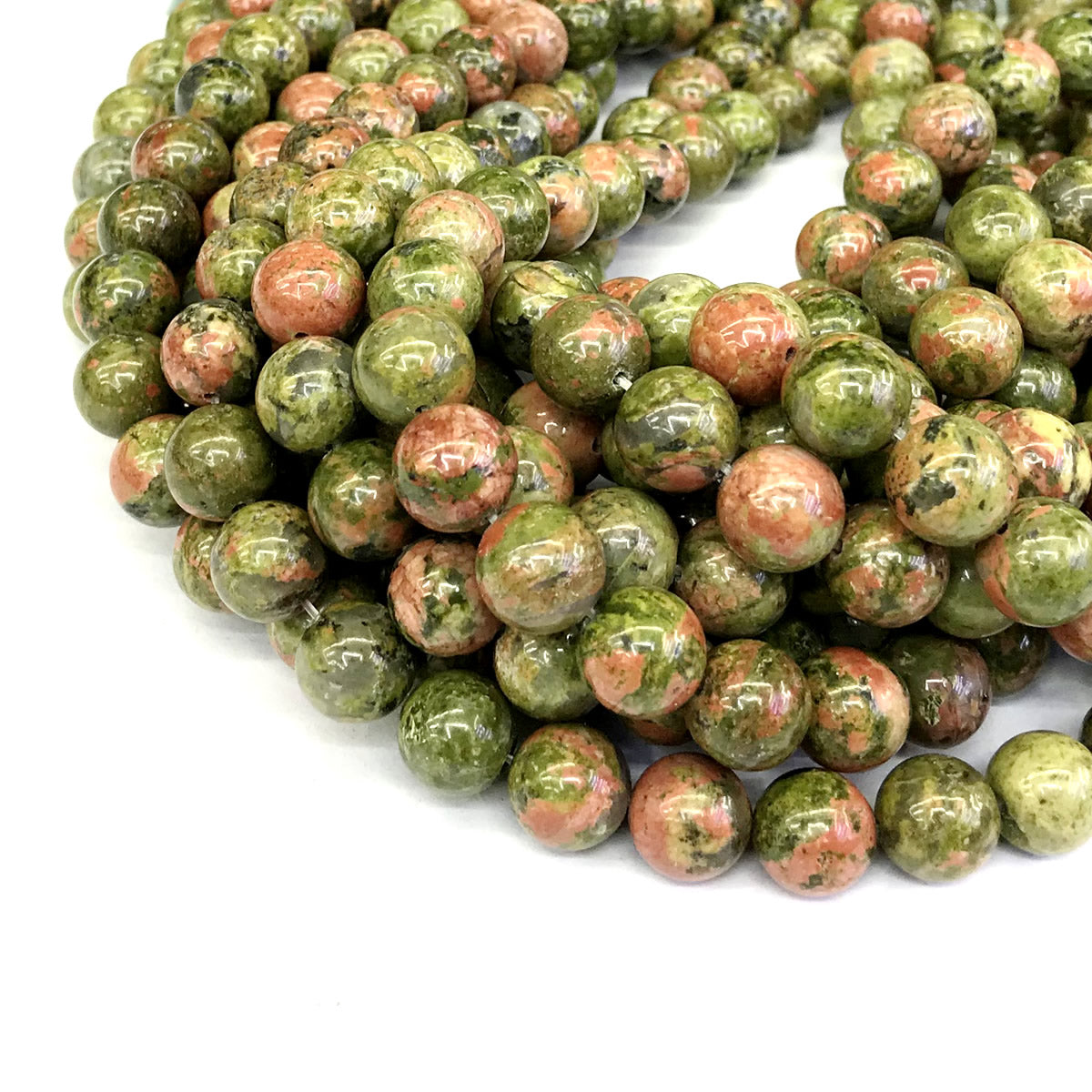 CUG11 Unakite Gemstone Beads Smooth Round 10mm 15" Strand