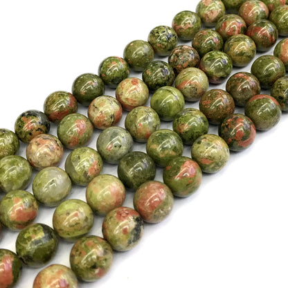 CUG12 Unakite Gemstone Beads Smooth Round 12mm 15" Strand