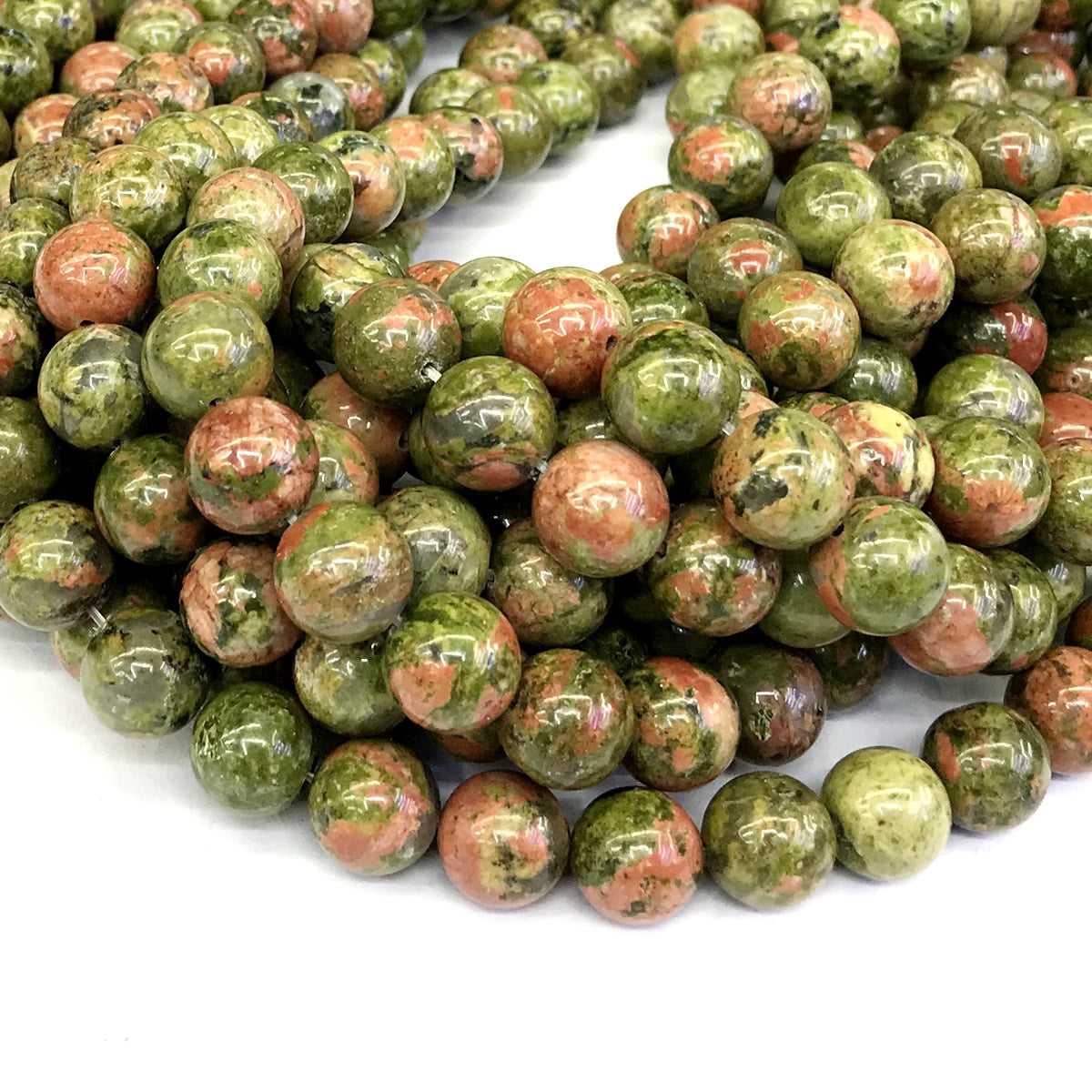 CUG12 Unakite Gemstone Beads Smooth Round 12mm 15" Strand