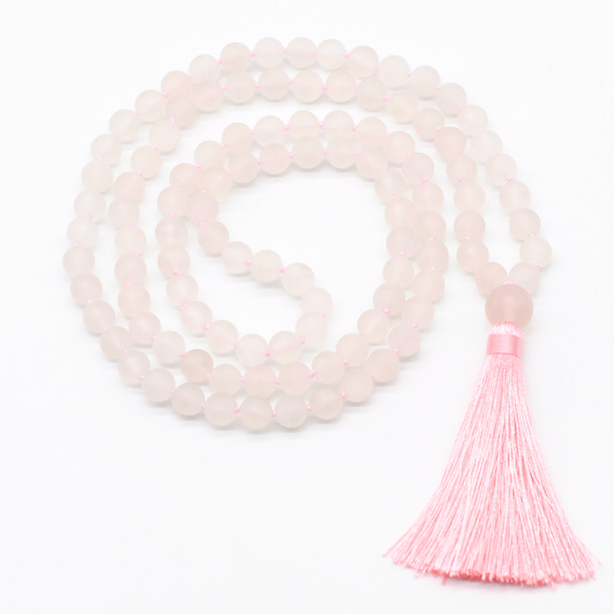 GMN01 Hand-Knotted Matte Rose Quartz 108 Beads Mala Necklace