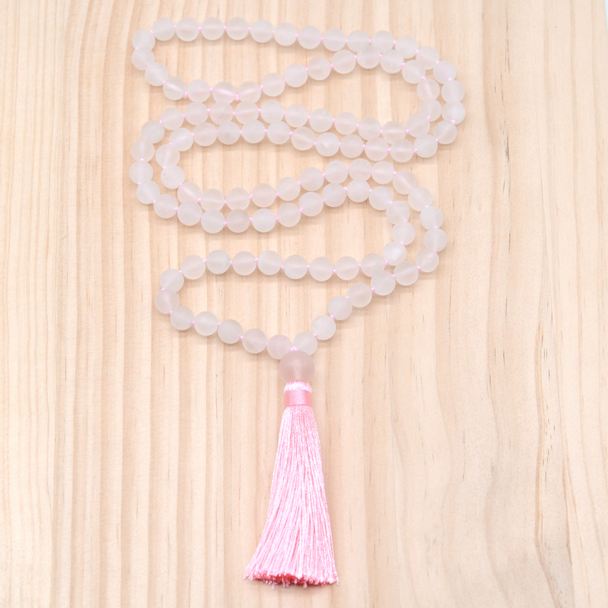 GMN01 Hand-Knotted Matte Rose Quartz 108 Beads Mala Necklace