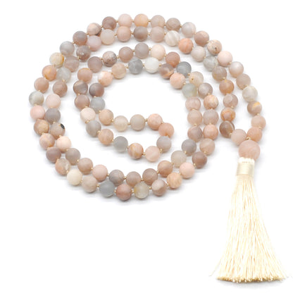 GMN02 Hand-Knotted Matte Sunstone 108 Beads Mala Necklace