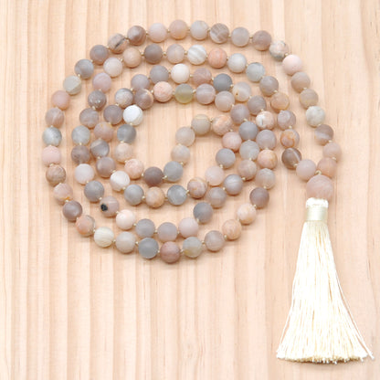 GMN02 Hand-Knotted Matte Sunstone 108 Beads Mala Necklace