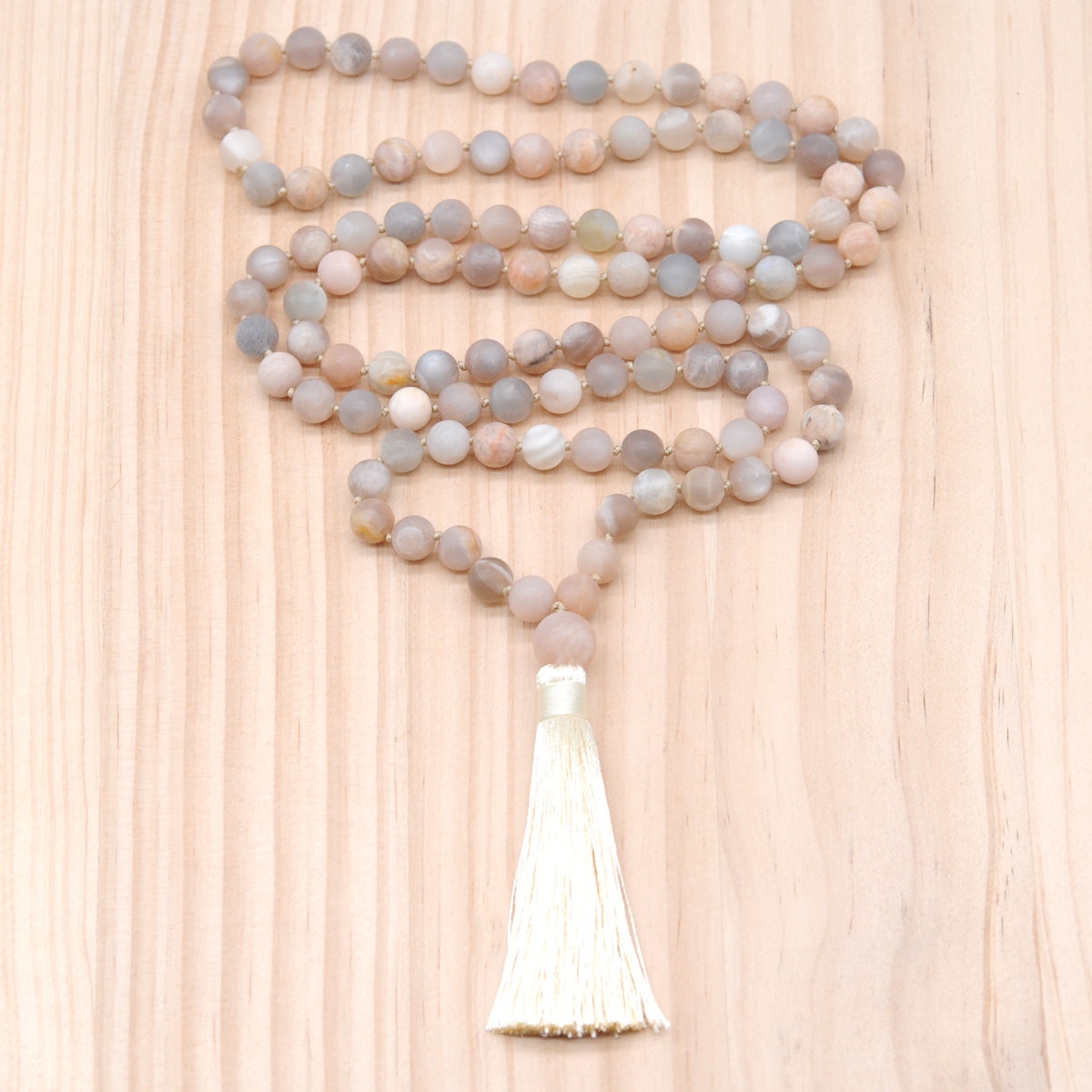 GMN02 Hand-Knotted Matte Sunstone 108 Beads Mala Necklace