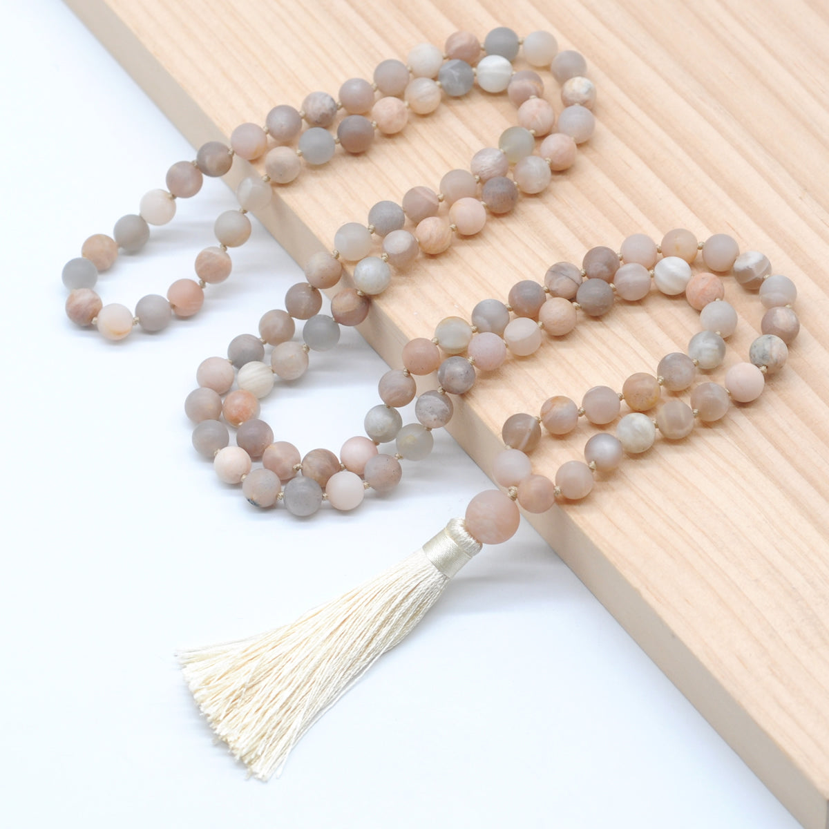 GMN02 Hand-Knotted Matte Sunstone 108 Beads Mala Necklace