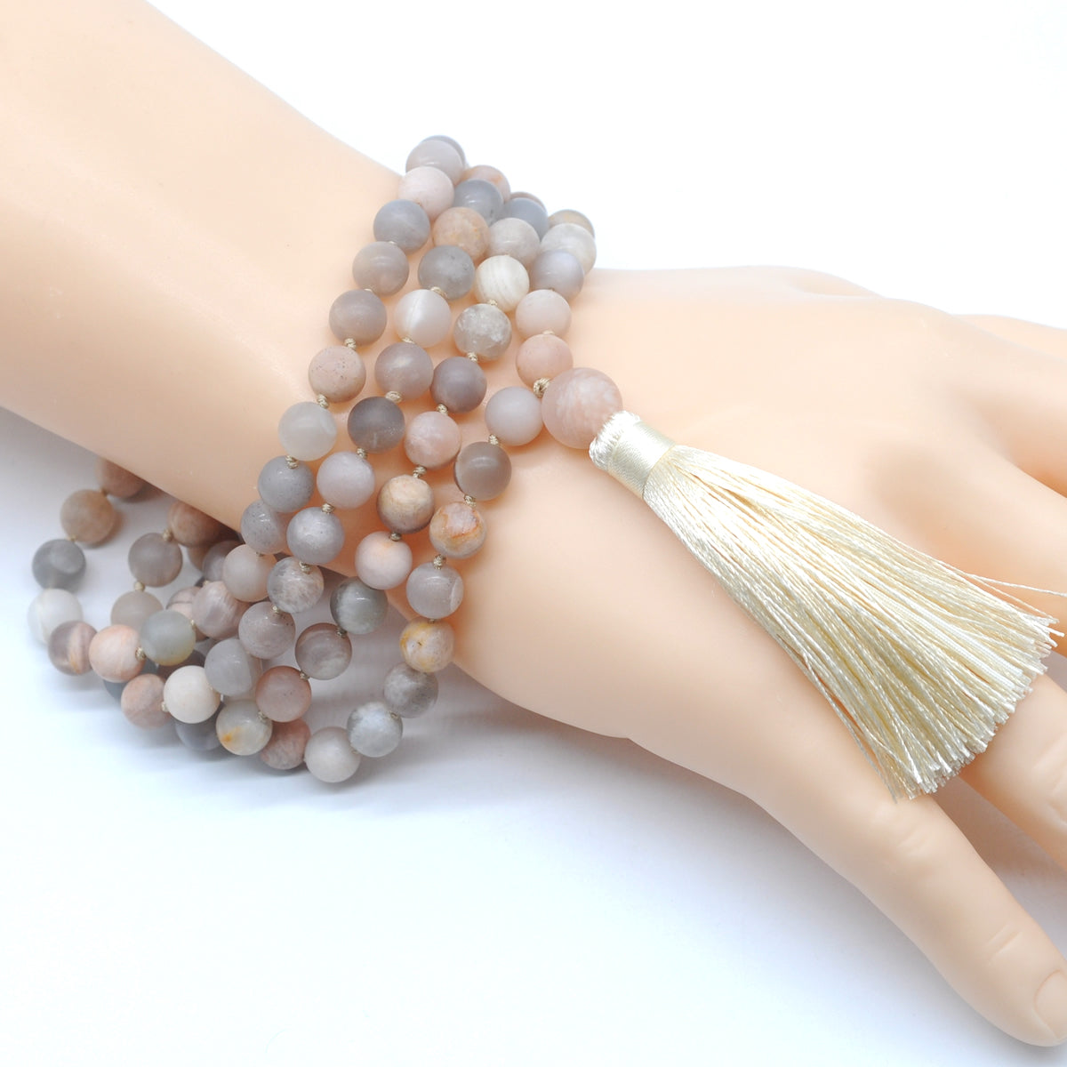 GMN02 Hand-Knotted Matte Sunstone 108 Beads Mala Necklace