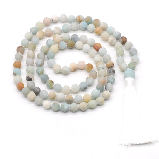 GMN03 Hand-Knotted Matte Amazonite 108 Beads Mala Necklace